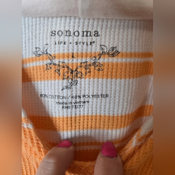 Sonoma Orange & White Striped Hoodie Sweater | Size Large | Lightweight & Comfy - Picture 3 of 4